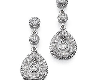 Vintage Earrings 14K White Gold WIth Diamonds And Unique Milgrain