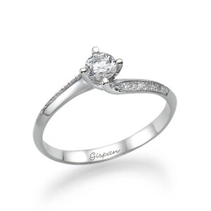 Moissanite Engagement Ring Twist Diamond Band 14k White Gold Ring