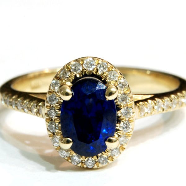 Blue Sapphire Engagement Ring, Sapphire Ring, Oval Ring, 14k Gold Ring, Yellow Gold Ring, Gem Ring, Promise Ring, Statement Ring, Blue Ring