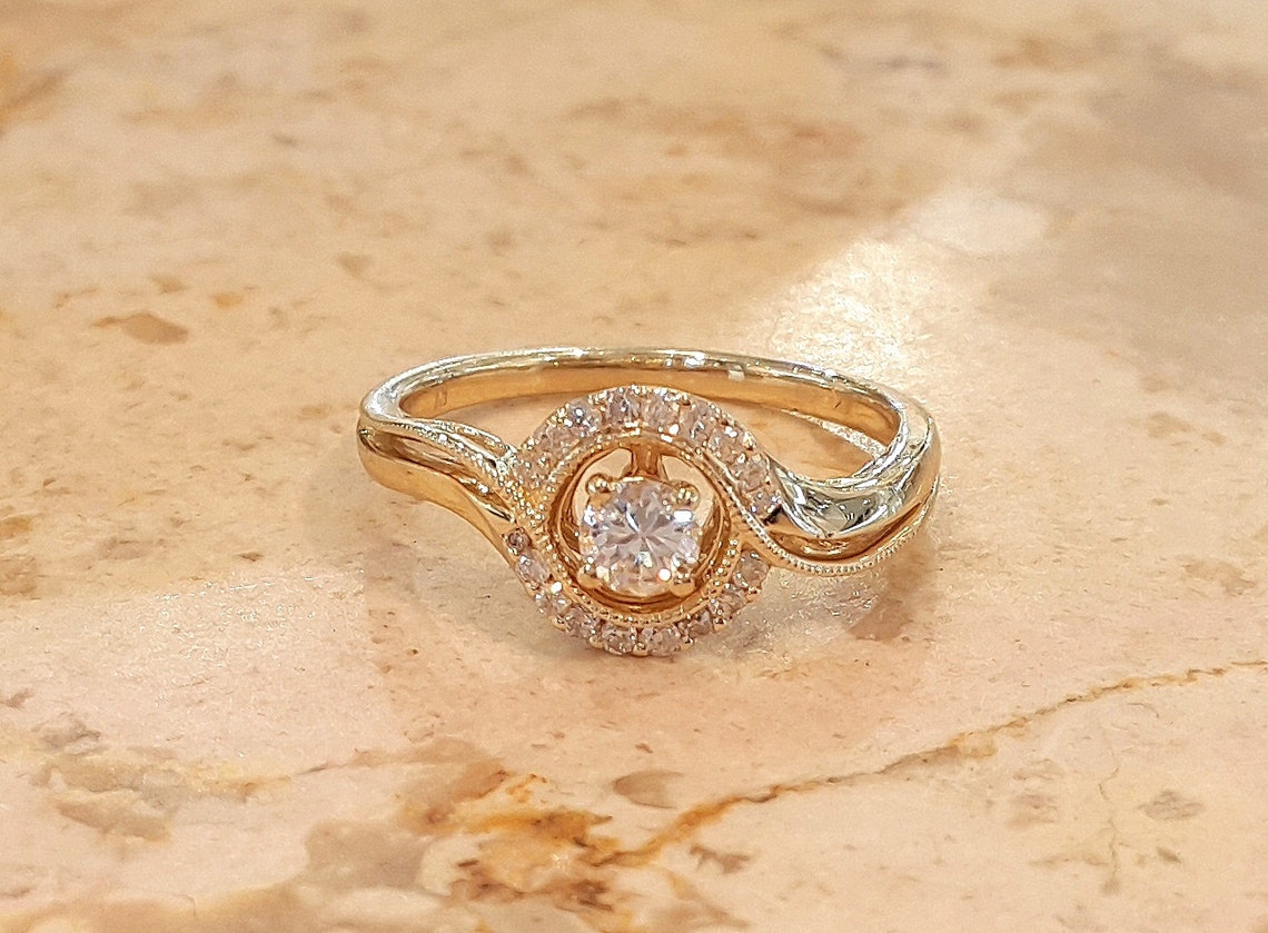 Sale Vintage Engagement Ring 14K Yellow Gold Unique Milgrain Etsy