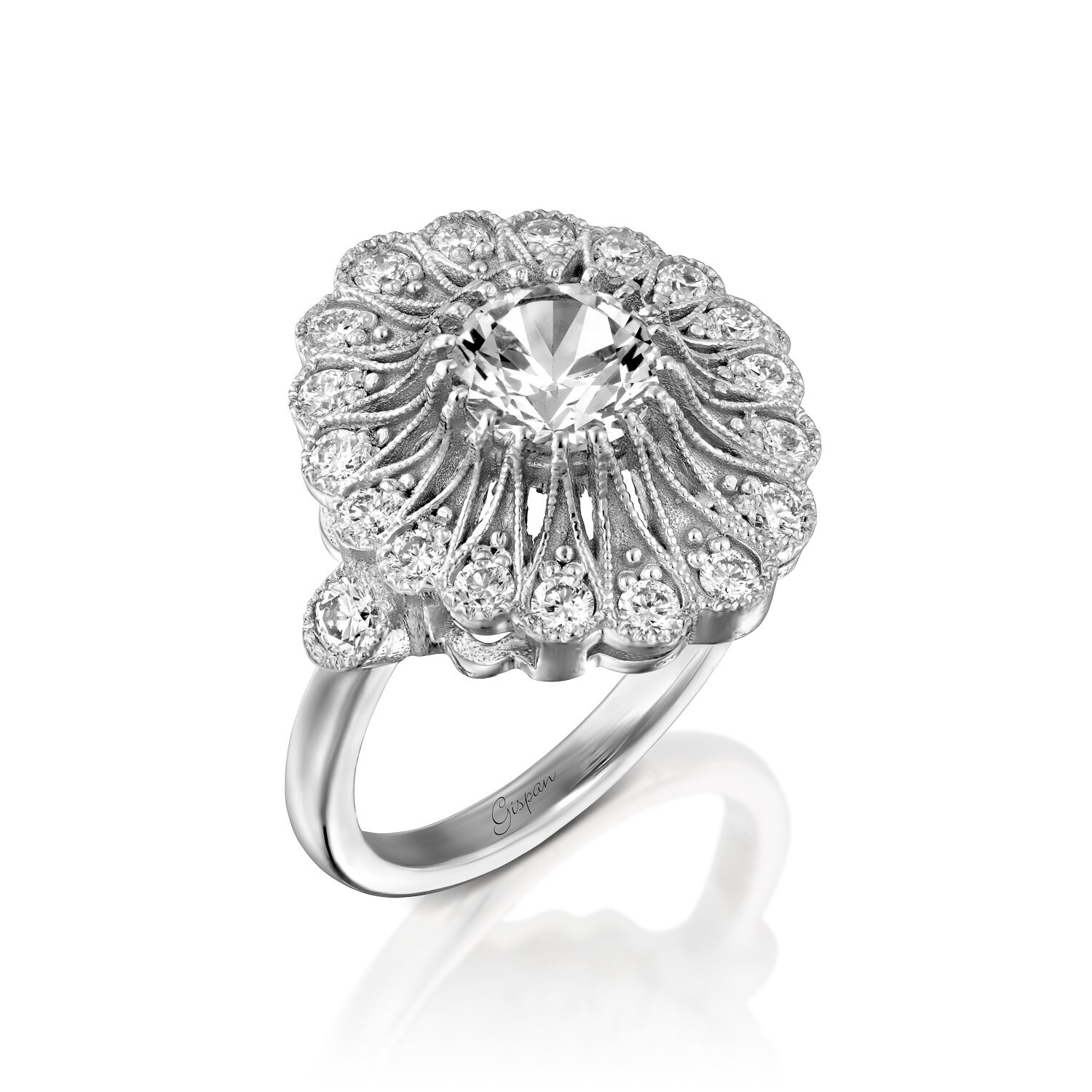 Vintage White Sapphire Engagement Ring Antique Engagement | Etsy