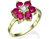 Ruby flower engagement best sale ring