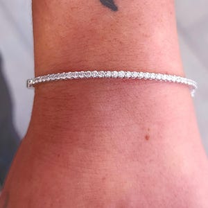 Diamond Bracelet Bangle 14k Solid White Gold, Brilliant Round Cut Lab Grown Diamond Bangle, Anniversary Or Wedding Gift