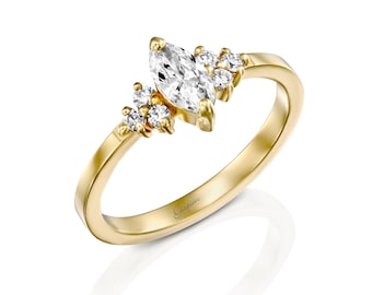 Marquise Diamond Engagement Ring 14K Yellow Gold Women Promise Bridal Anniversary Gift for Her Art Deco