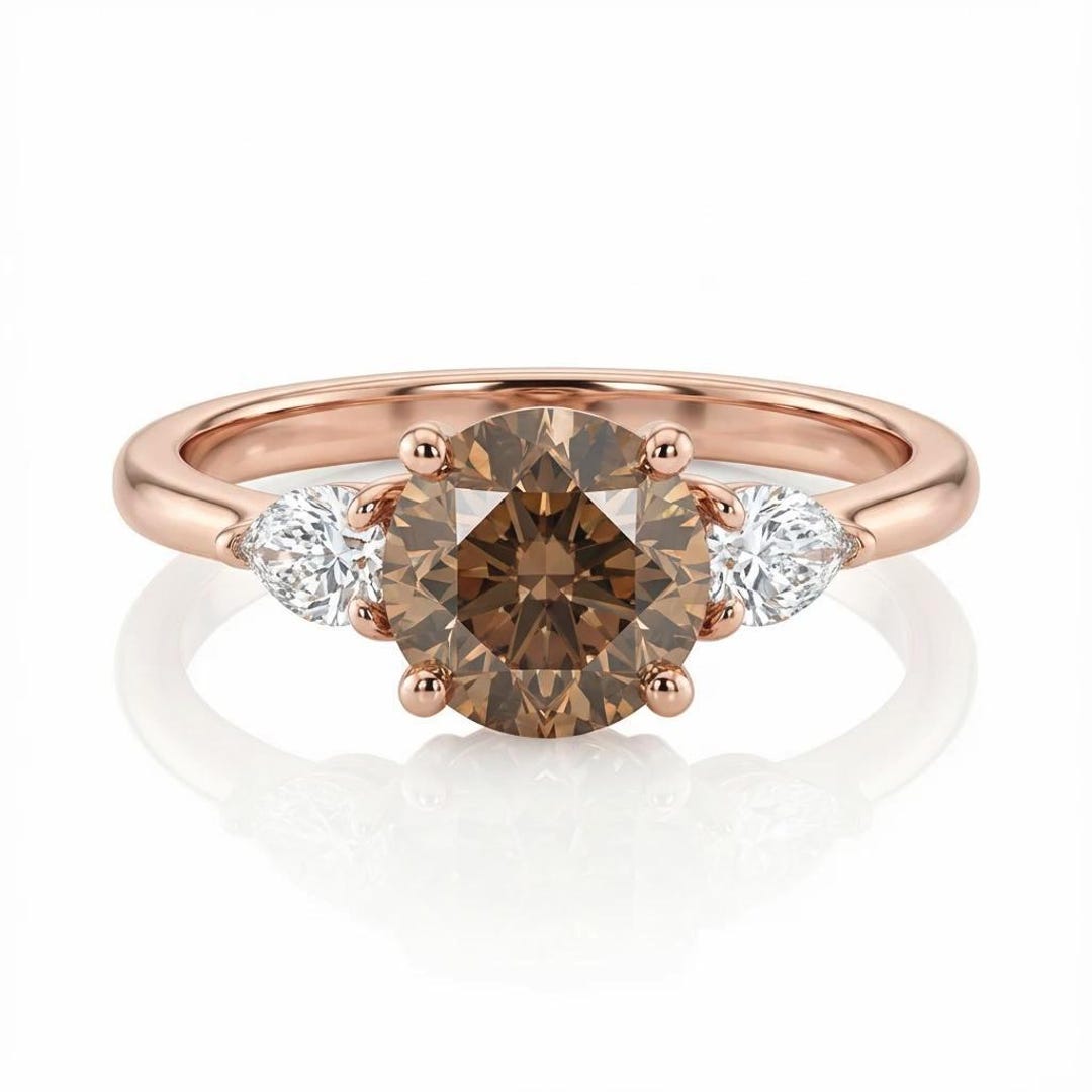 ビビット Engagement Ring 14k Rose Gold 1.00ct Champagne Diamond and Two
