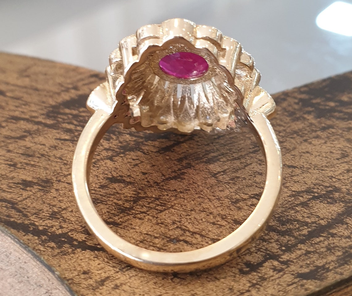 Antique Engagement Ring 1.5ct Natural Ruby White Diamonds 14k - Etsy
