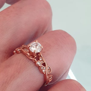 Rose Gold Leaf And Diamond Engagement Ring Anniversary Promise Rings For Women image 3