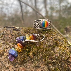 Size 9 Silver Rainbow Ring and Earring set.
