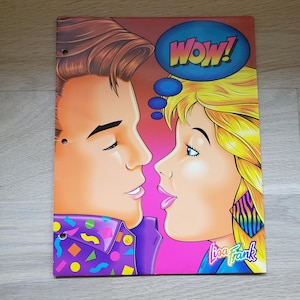 Vintage 80s Lisa Frank Wow! Man Woman 2 Pocket Folder