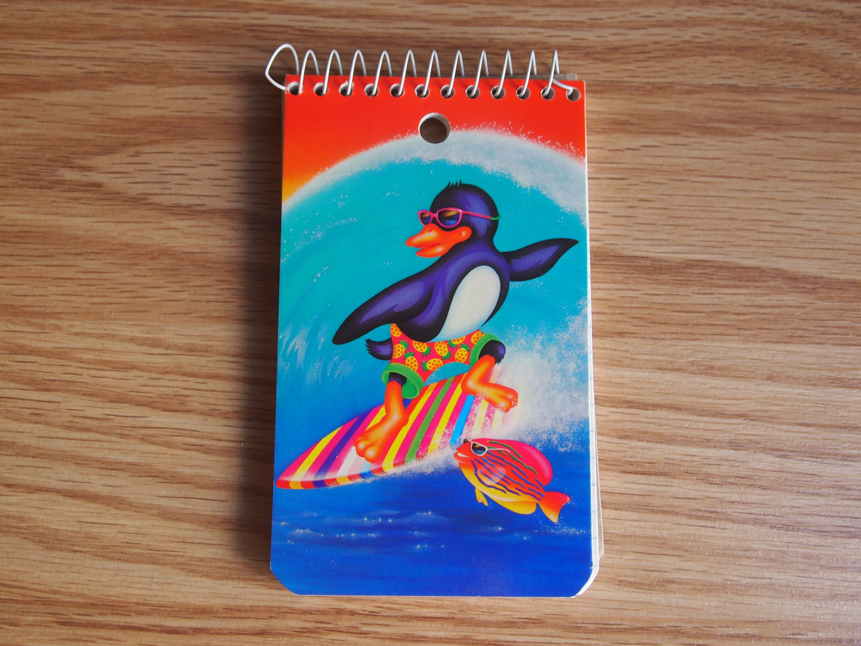 Lisa Frank Vintage Surfing Penguin Mini Memo Spiral Notebook