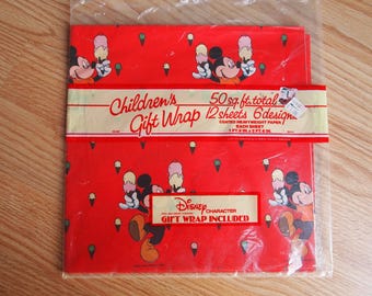 Vintage Mickey Mouse Children's Wrapping Paper Cartoon Birthday Gift Wrap