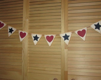 Hearts Stars Banner, Primitive Banner, Americana, Rustic Hearts Stars Banner