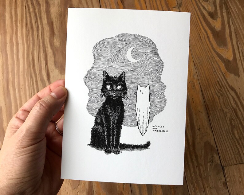 5x7 Giclée Art Print Pen and Ink Drawing Black Cat and Cat | Etsy