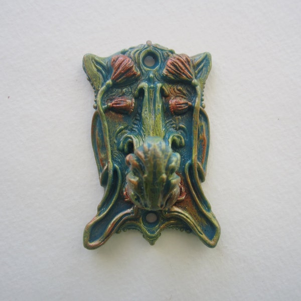 Art Nouveau Wall Hook, Rich Greens with Copper Accent