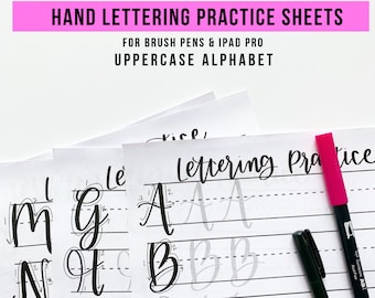 Hand Lettering Practice Sheets, Uppercase Letters, Brush Lettering, Hand Lettering Worksheets, Alphabet Sheets, Hand Lettering Practice