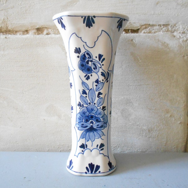 Beautiful Delft Vase Blue Vintage Dutch Floral decor Vase, white and blue decor . Vintage Delftware. Made in Holland, collectible pottery.