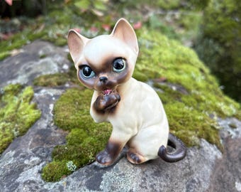 ヴィンテージ猫の置物 カントリーアーティスト シャム猫 7インチ 樹脂