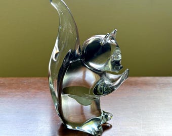 Figura vintage de ardilla de cristal ahumado soplado a mano de Murano, Italia, 6,5 pulgadas.
