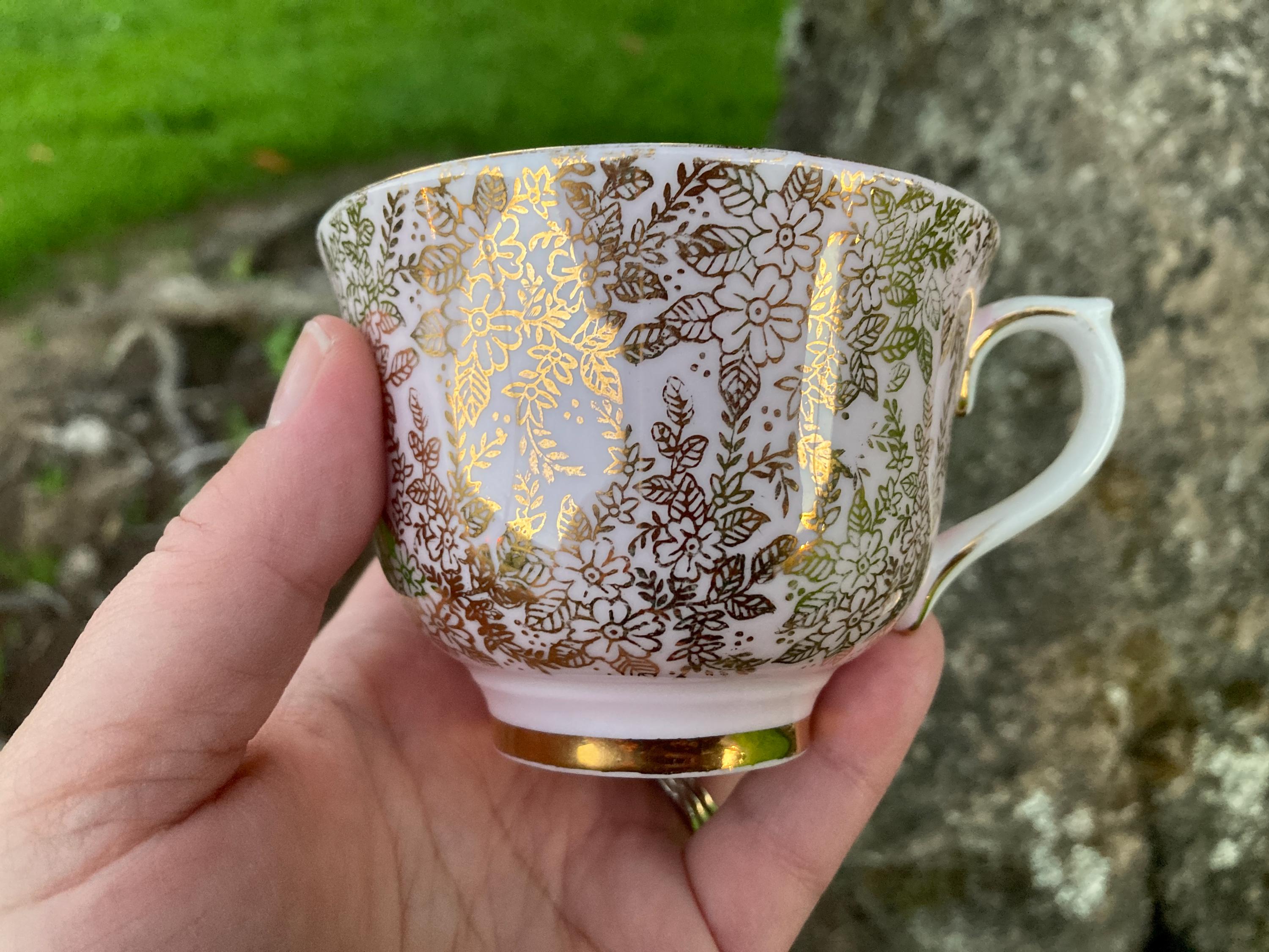 Vintage Colclough Pink and Gold Chintz Bone China Teacup & Saucer W ...