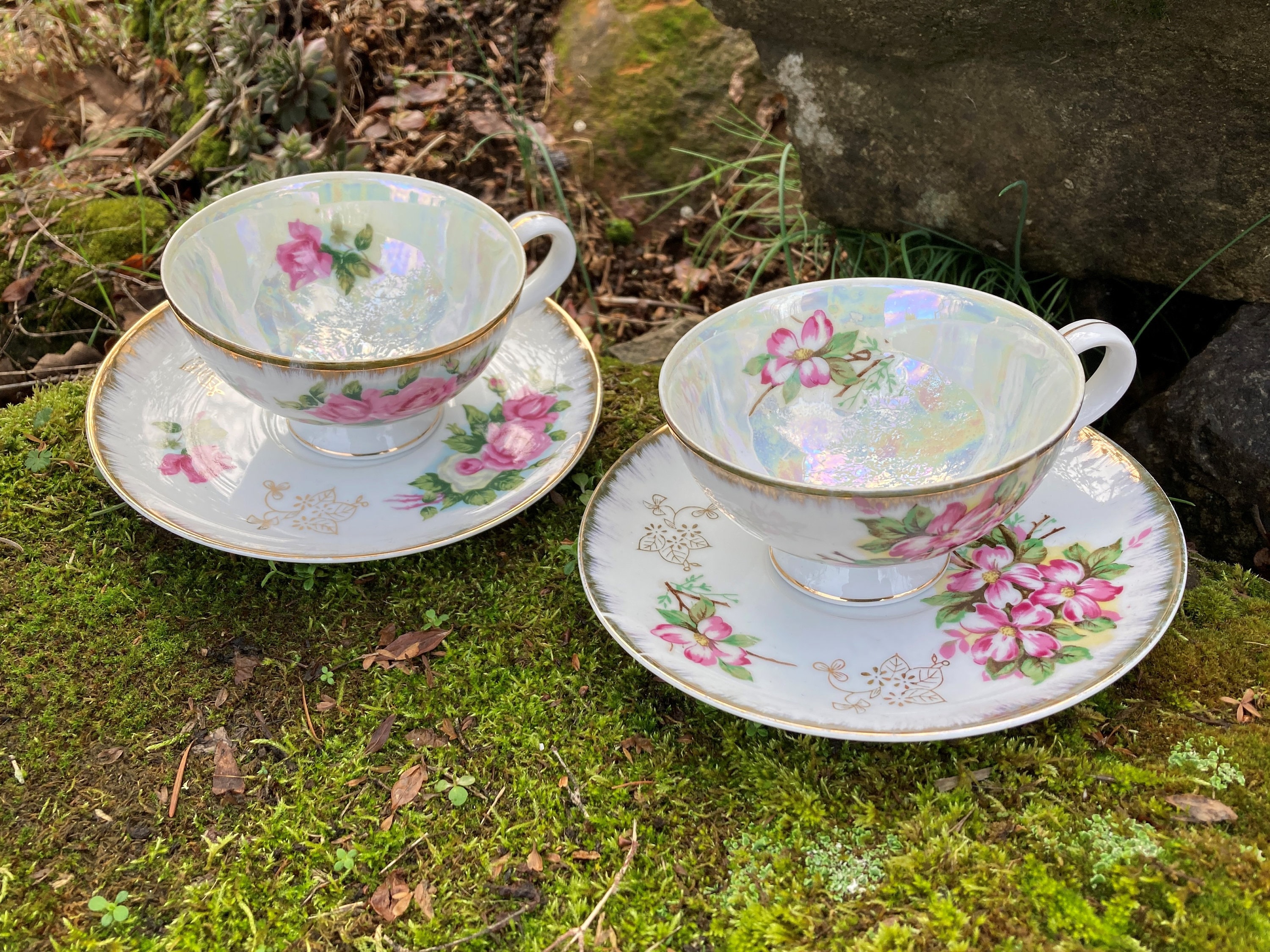 Vintage Wales of Japan Iridescent Lusterware Pedestal Teacup