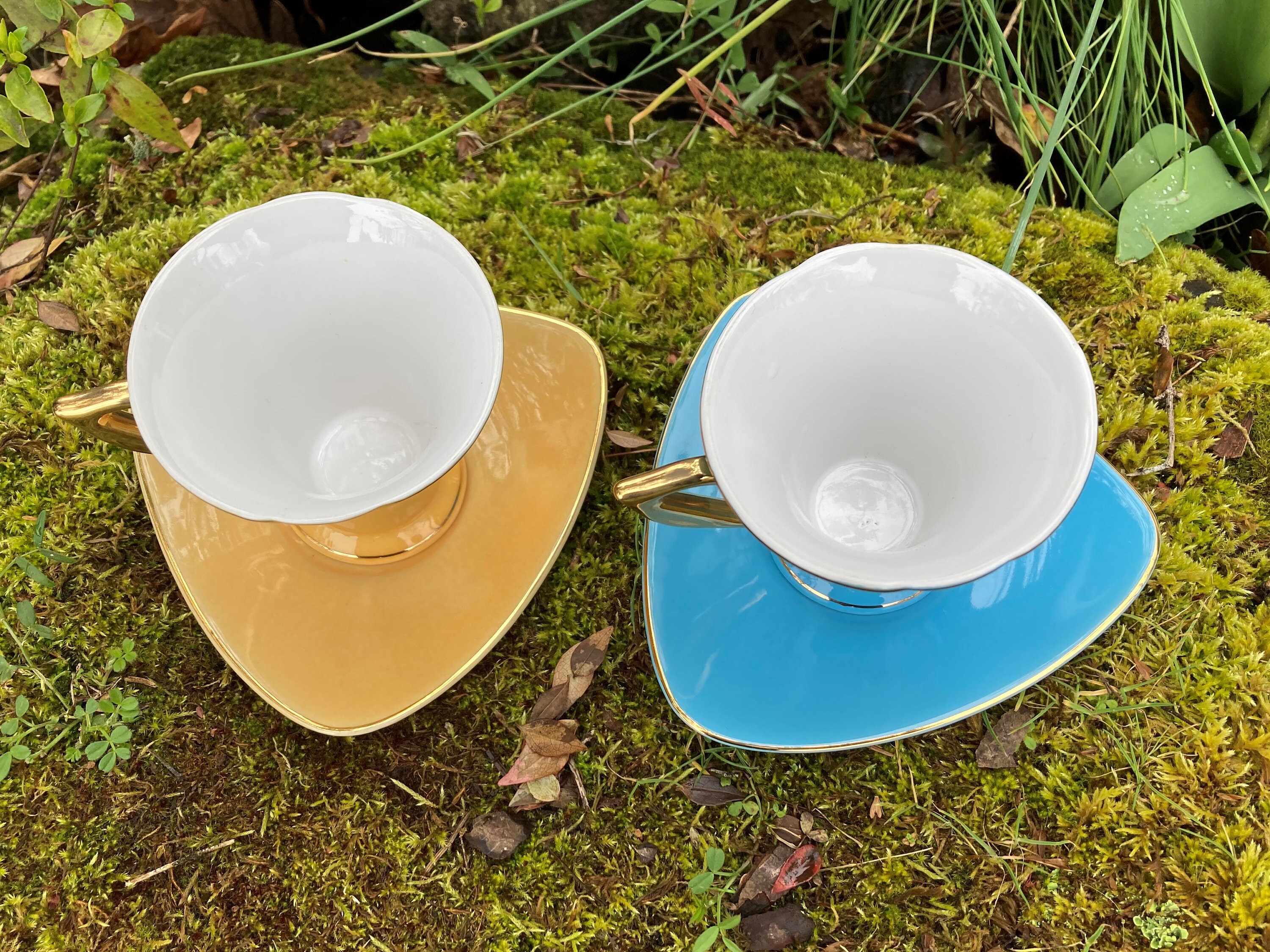 Set of 2 Vintage Mid-century Modern GNA Fine Porcelain Demitasse