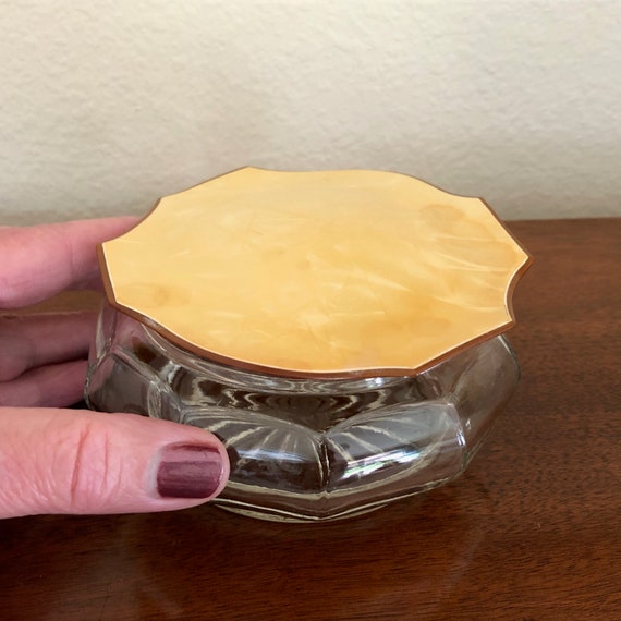 Vintage Vanity Dresser Glass Powder Jar with Pear… - image 3