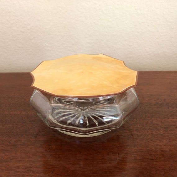 Vintage Vanity Dresser Glass Powder Jar with Pear… - image 1