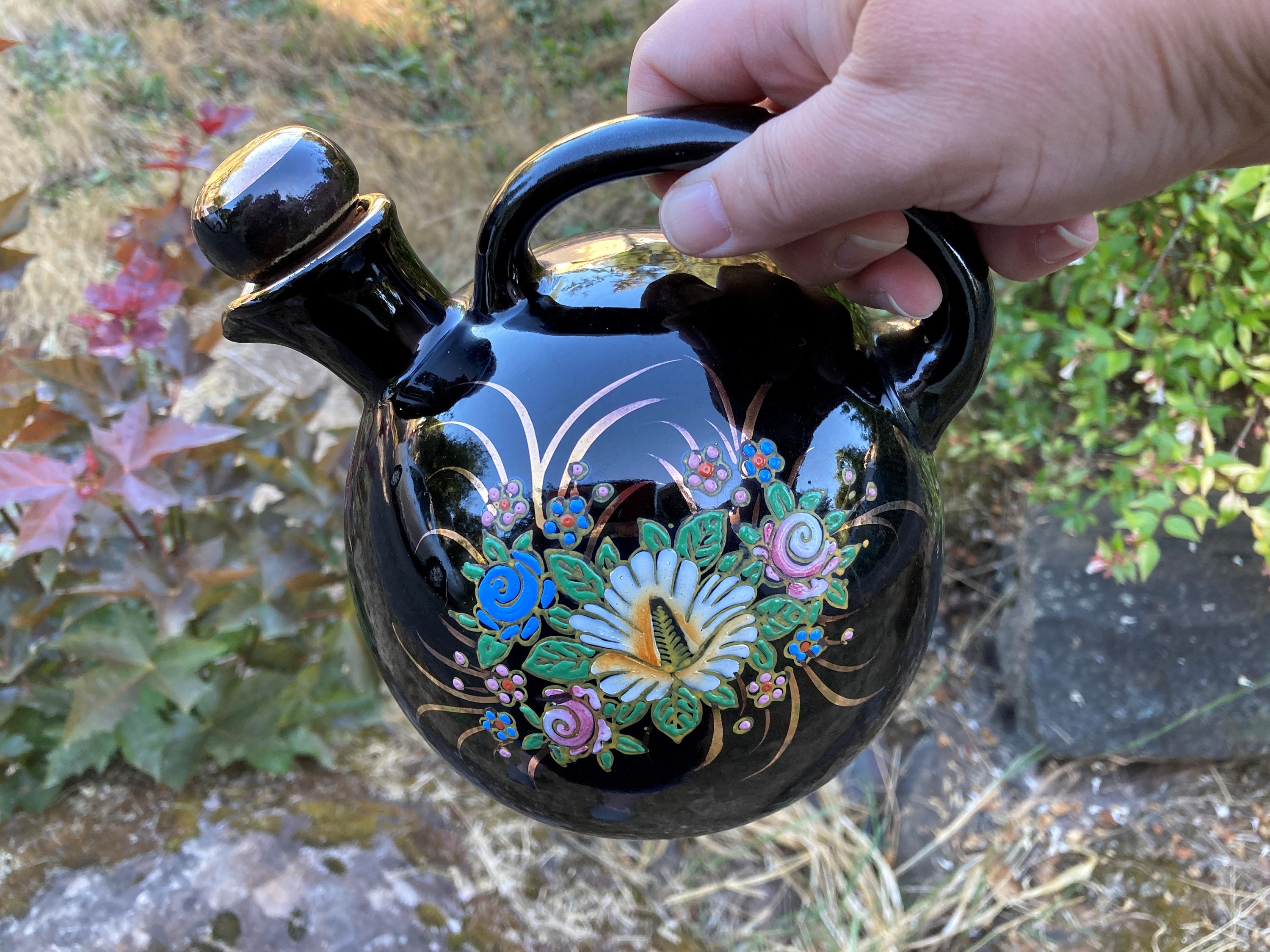 Vintage Hand-painted Redware Japanese Sake Teapot / Hot Water Jug