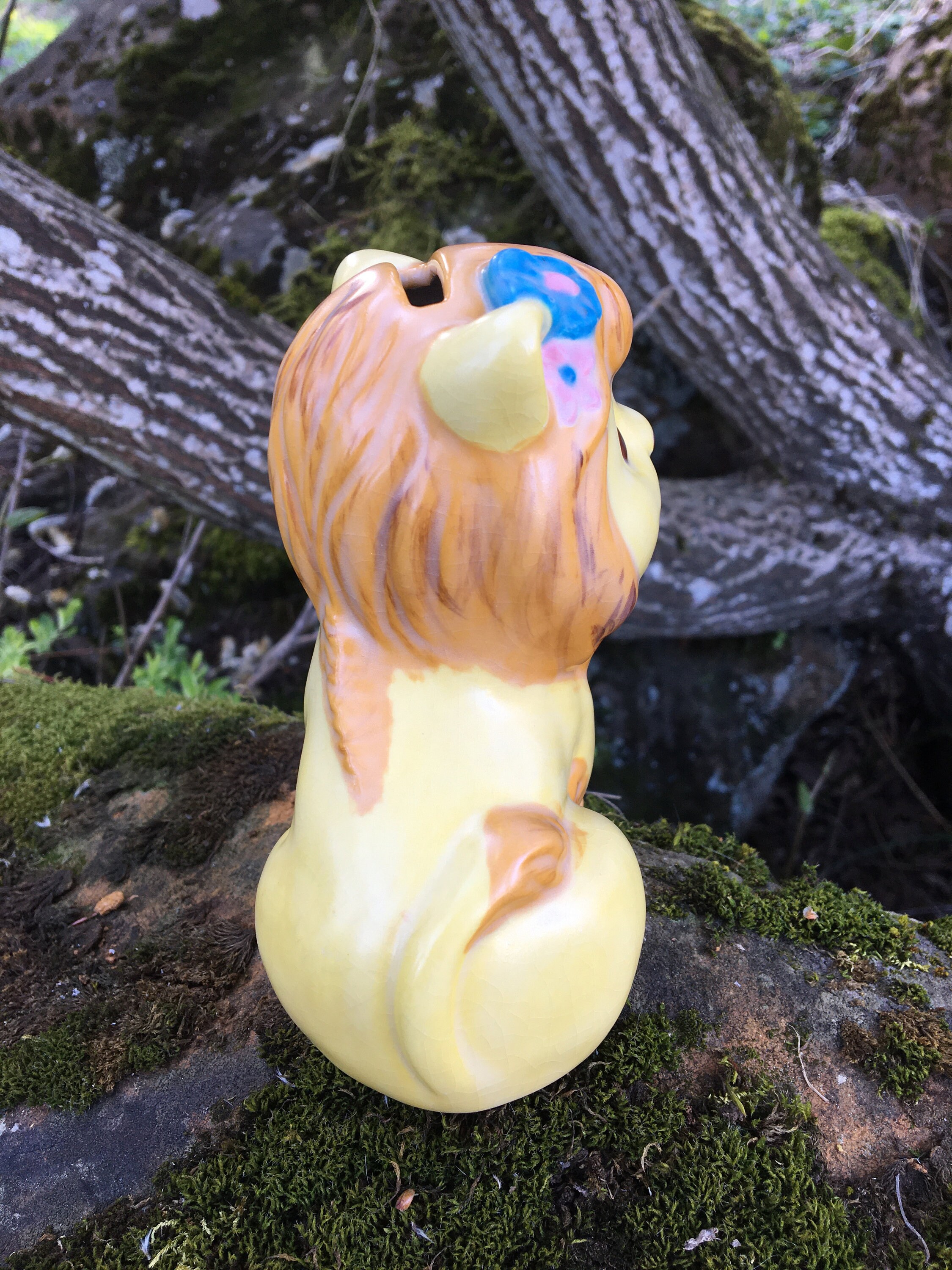 Vintage Lion Piggy Bank Yellow Ceramic w/ Flowers 5 | Etsy