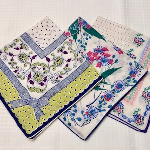 Vintage Floral Print Handkerchiefs, Set of Three