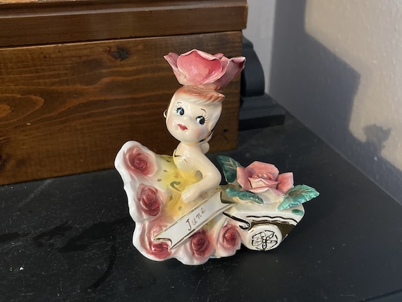 Vintage Norcrest Hand-painted Birthday Flower Girl 