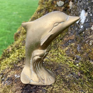 Vintage 4&quot; Solid Brass Dolphin Figurine / Paperweight (Marine Mammals, Shark, Mid Century)