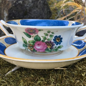 Service for 2 - Vintage Booths Silicon China "Ceylon Ivory" 2-Handled Teacups & Saucers / Cream Soup Bowls (Made in England) see description