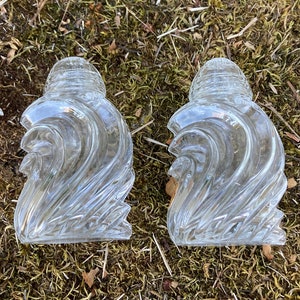 Vintage Clear Bohemia Glass Art Deco Wave-Shaped Salt & Pepper Shakers w/ Glass Lids (made in Czechoslovakia)