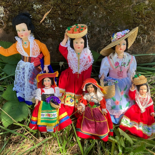 Vintage 1950's Magis Roma Hand-Painted Italian Costume Souvenir Dolls 11" or 7" (made in Italy) sold separately