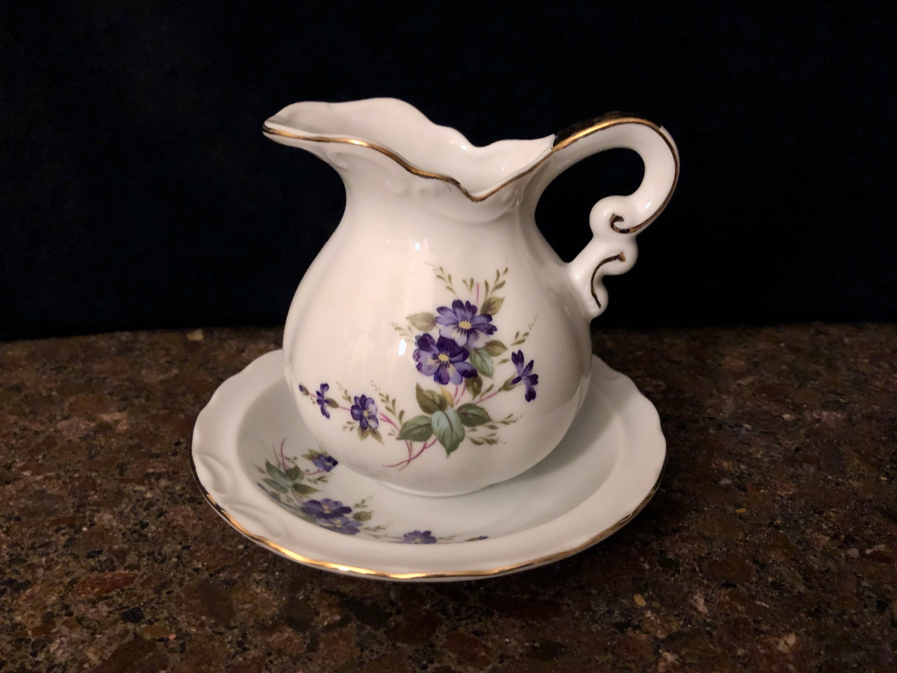 Vintage Lefton Bone China Hand Painted Creamer and Bowl/Mini Ewer 