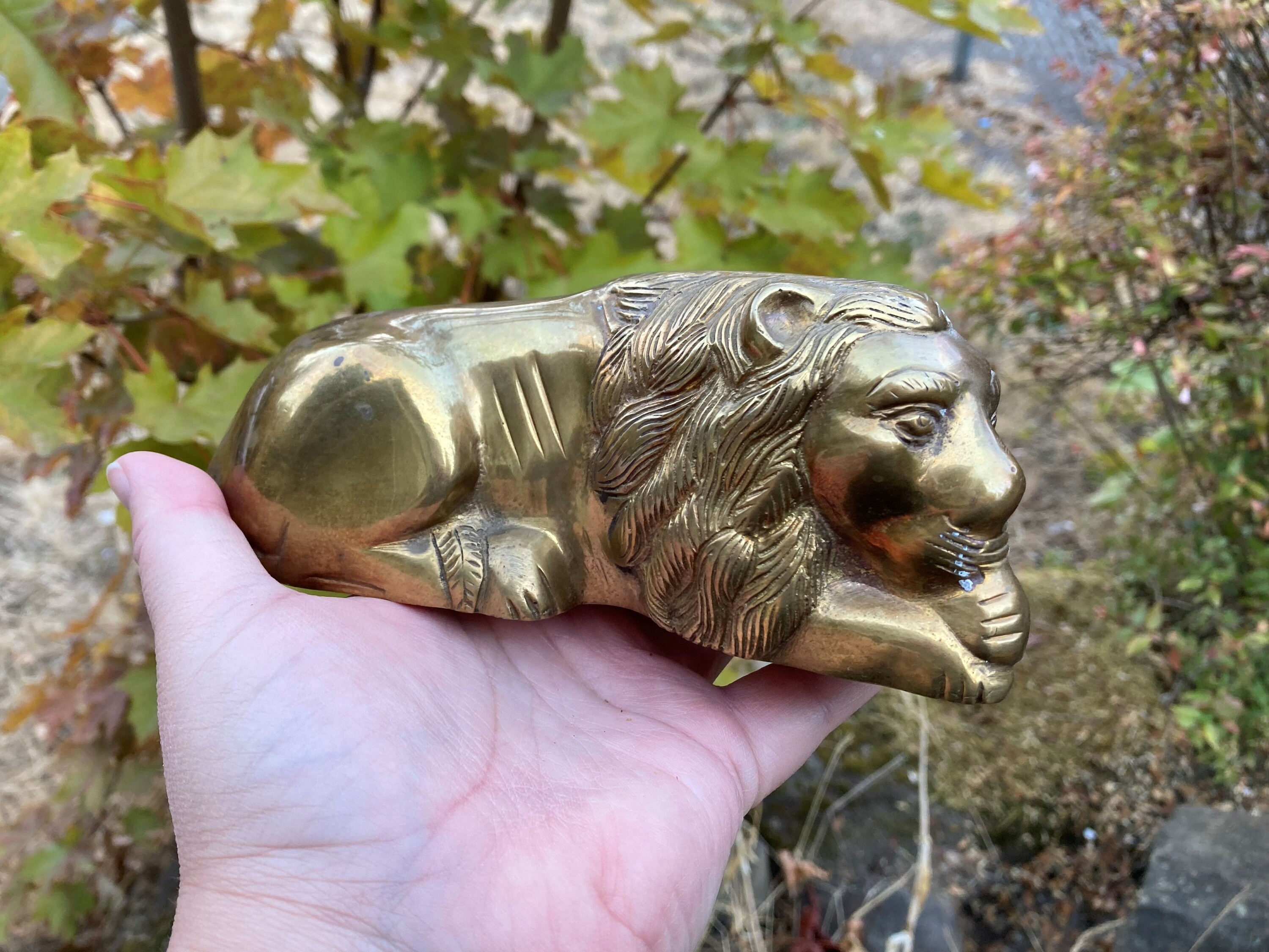 Figurine Paperweight Made in India Vintage Brass Lion Laying Down ...
