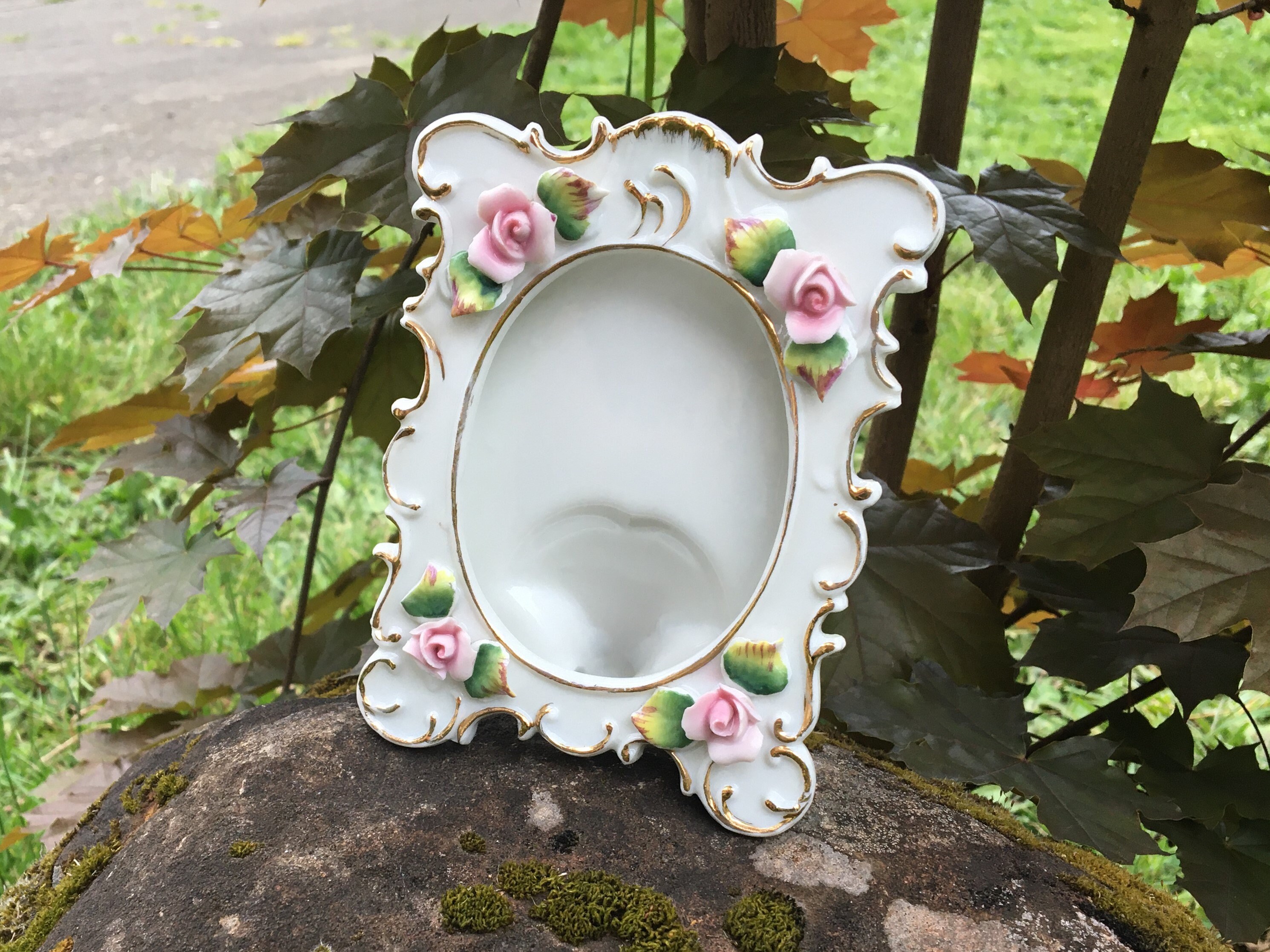 Vintage Lefton Ceramic Picture Frame with Pink Sculpted Roses Etsy