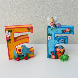 Vintage Mary Engelbreit Alphabet Letters "E" and "F" Resin Figurines, Sold Separately