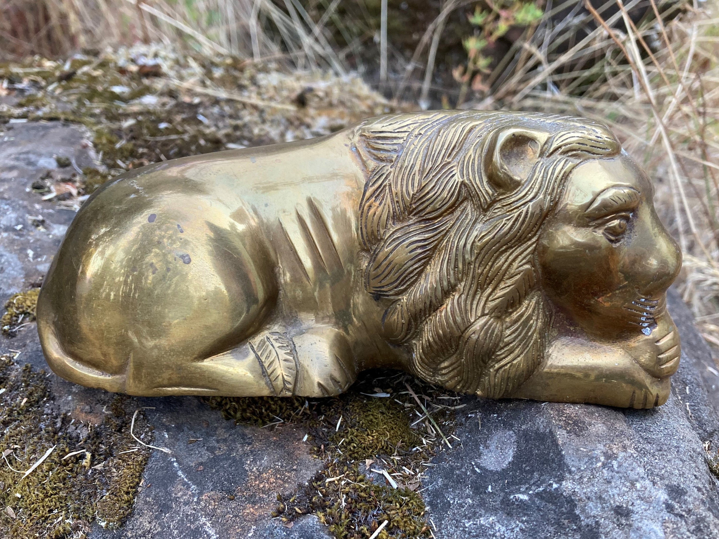 Figurine Paperweight Made in India Vintage Brass Lion Laying Down ...