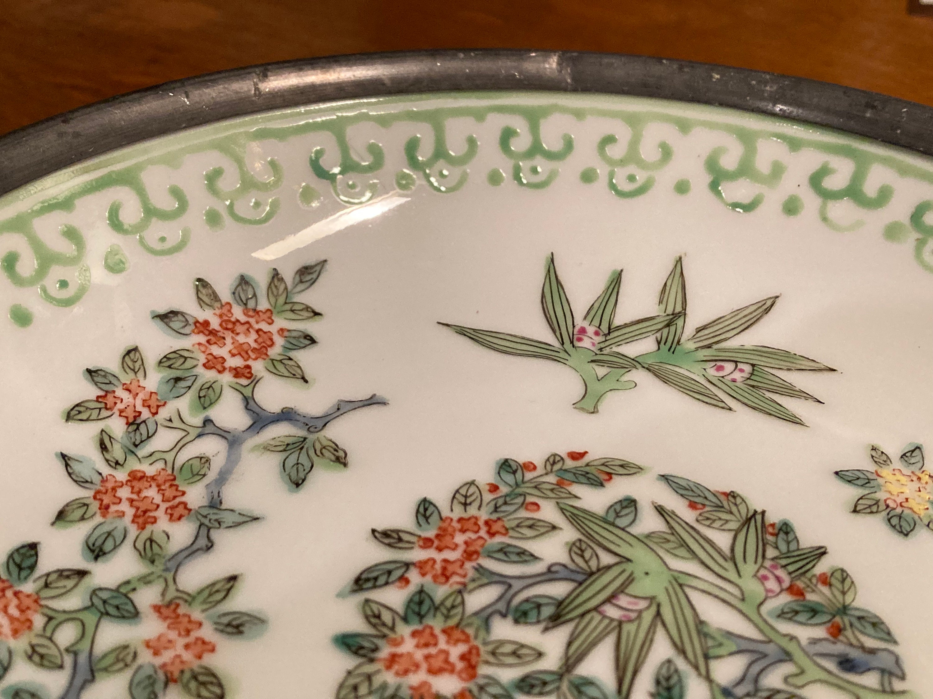 Vintage Y.Y. Japanese Porcelain-ware Pewter-clad Bowl