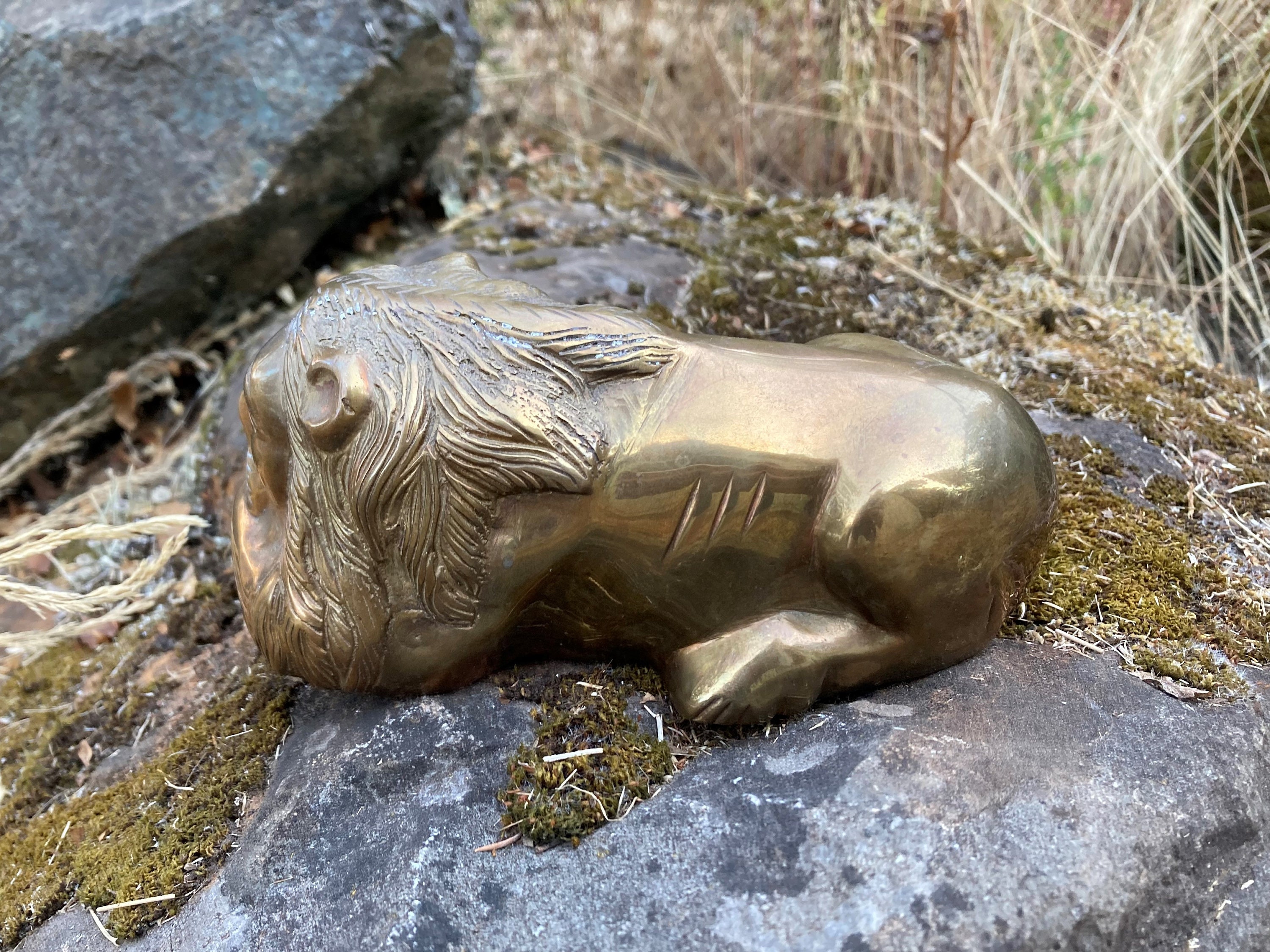 Figurine Paperweight Made in India Vintage Brass Lion Laying Down ...