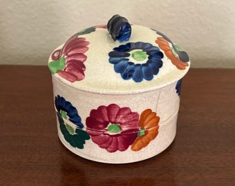Vintage Hand Painted Crackle Glaze Ceramic Jar/container With Lid