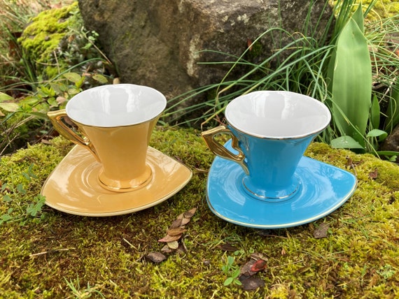 Set of 2 Vintage Mid-century Modern GNA Fine Porcelain Demitasse