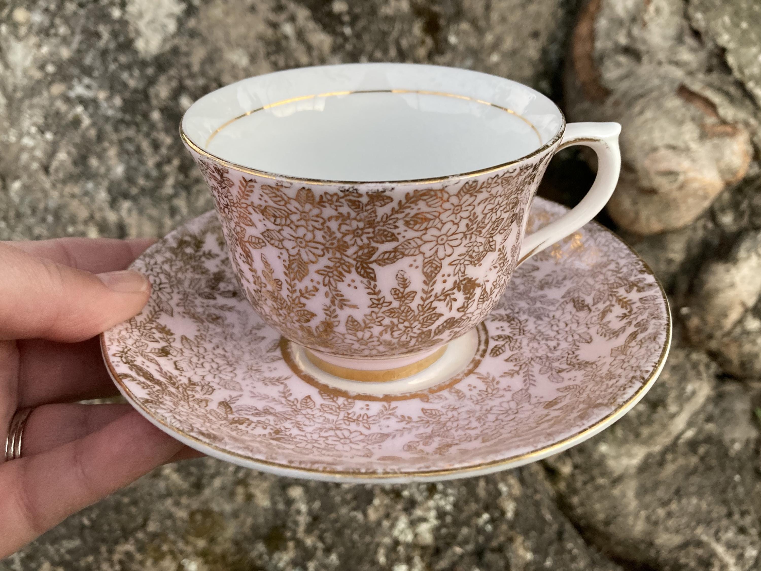 Vintage Colclough Pink and Gold Chintz Bone China Teacup & Saucer W ...