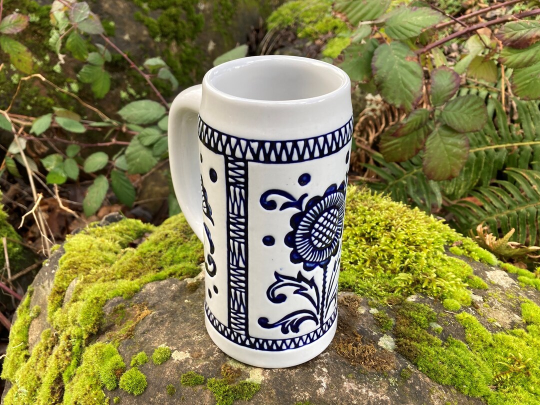 Vintage 1977 Ceramarte 1/2 LT Delft Floral Stoneware Beer Stein