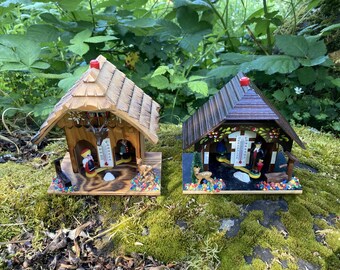 Vintage Wooden German Weather Station House / Chalet w/ Thermometer, Hand-Painted Details, Bavarian Man & Woman, Deer (Sold Separately)