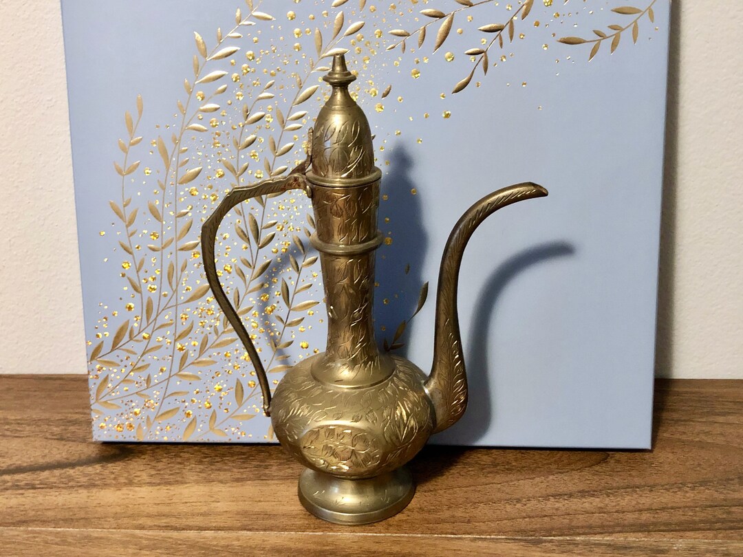 Vintage Etched Brass Dallah Teapot / Pitcher / Ewer / Genie Etsy