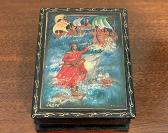Vintage Russian Lacquer 'palekh' Troika Box by Fedoskino, Stunning