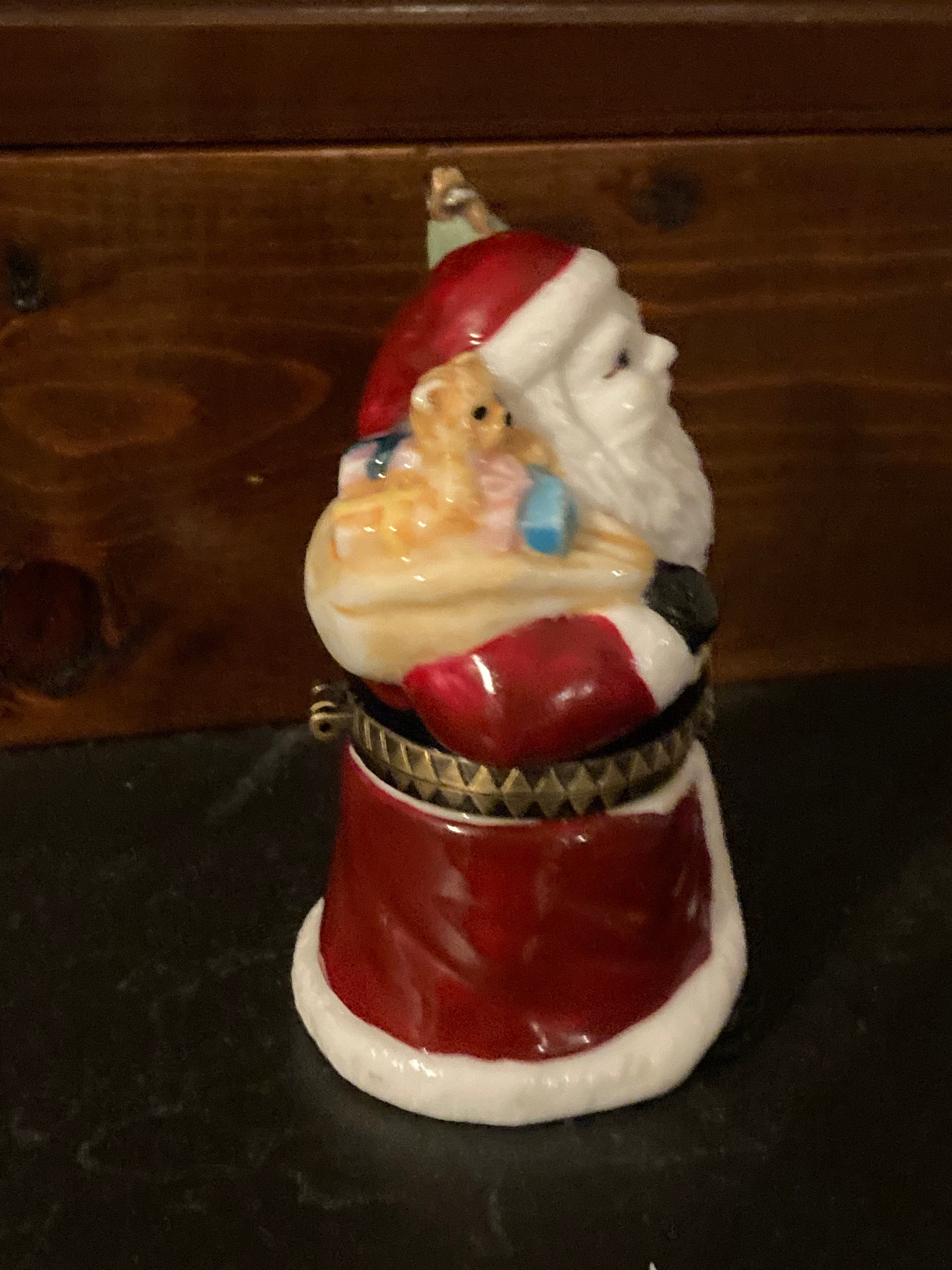 サンタクロース ヒンジ付き磁器製クリスマス小物入れ / 置物